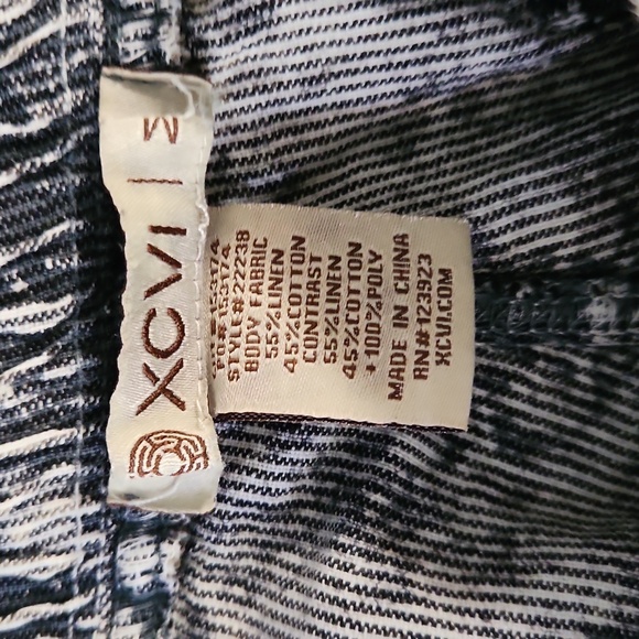 XCVI Blue Linen Blend Relaxed Striped Floral Embroidery Pants Size Medium - Picture 2 of 6